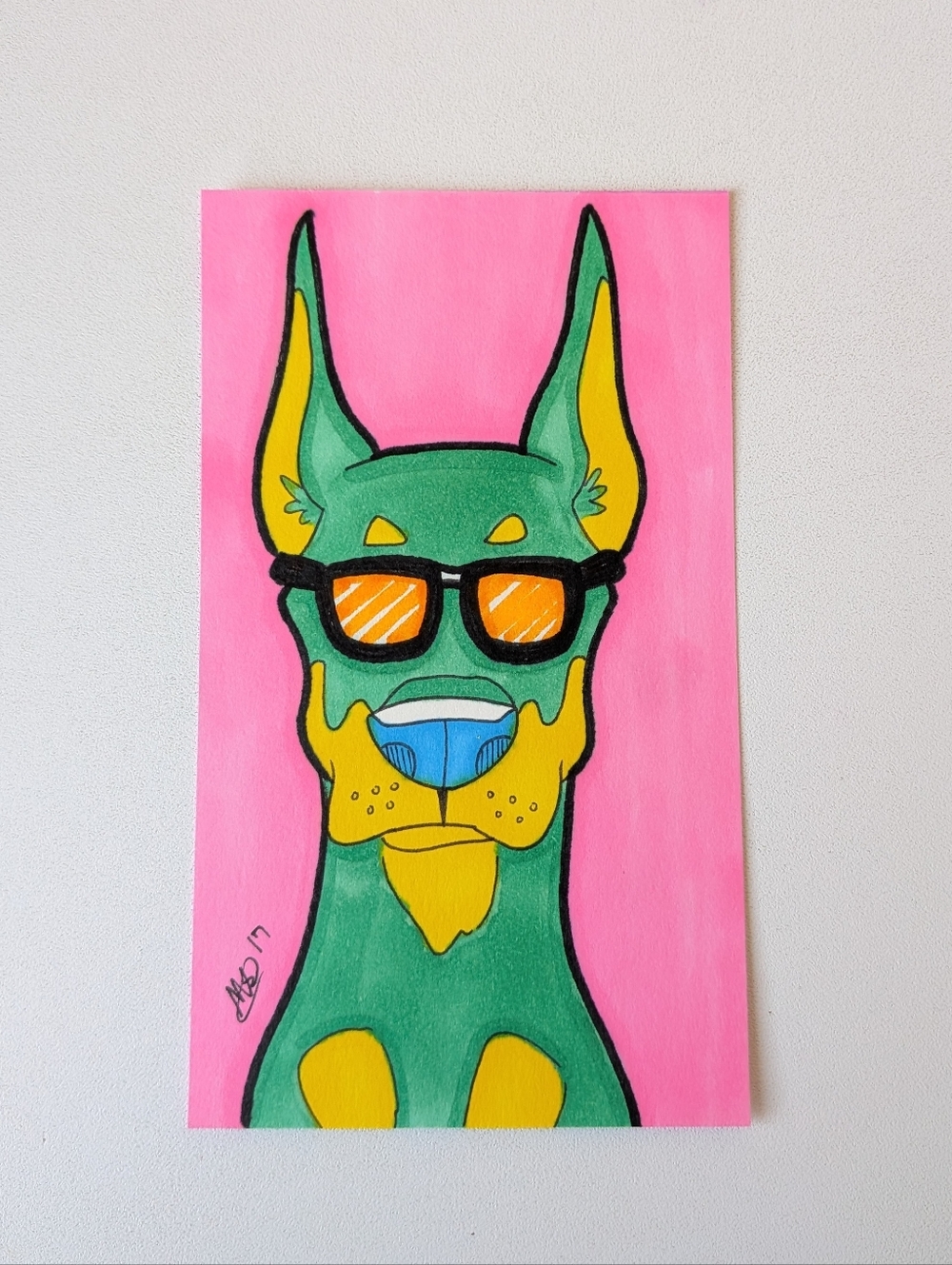 Original Dogcember Doberman Pinscher with Sunglasses 3×5 Marker Illustration